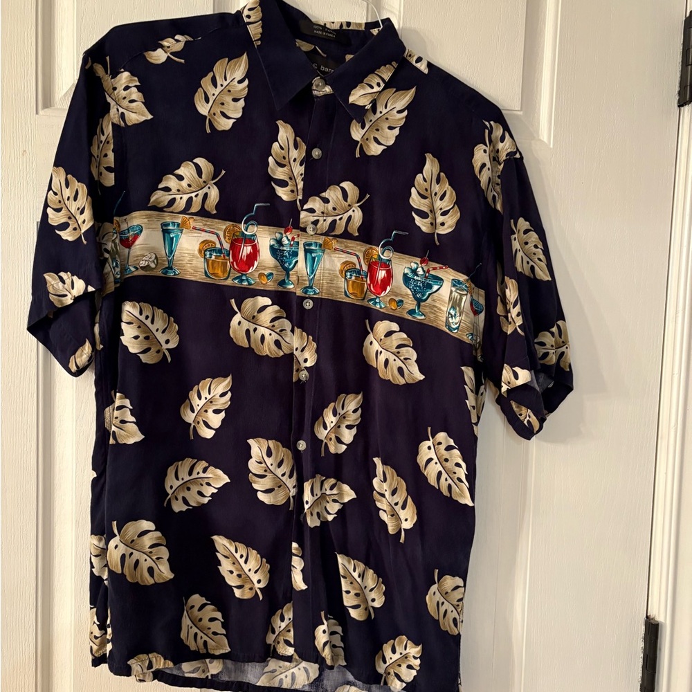 Croft & Barrow Navy Leaf and Tropical Print Shirt